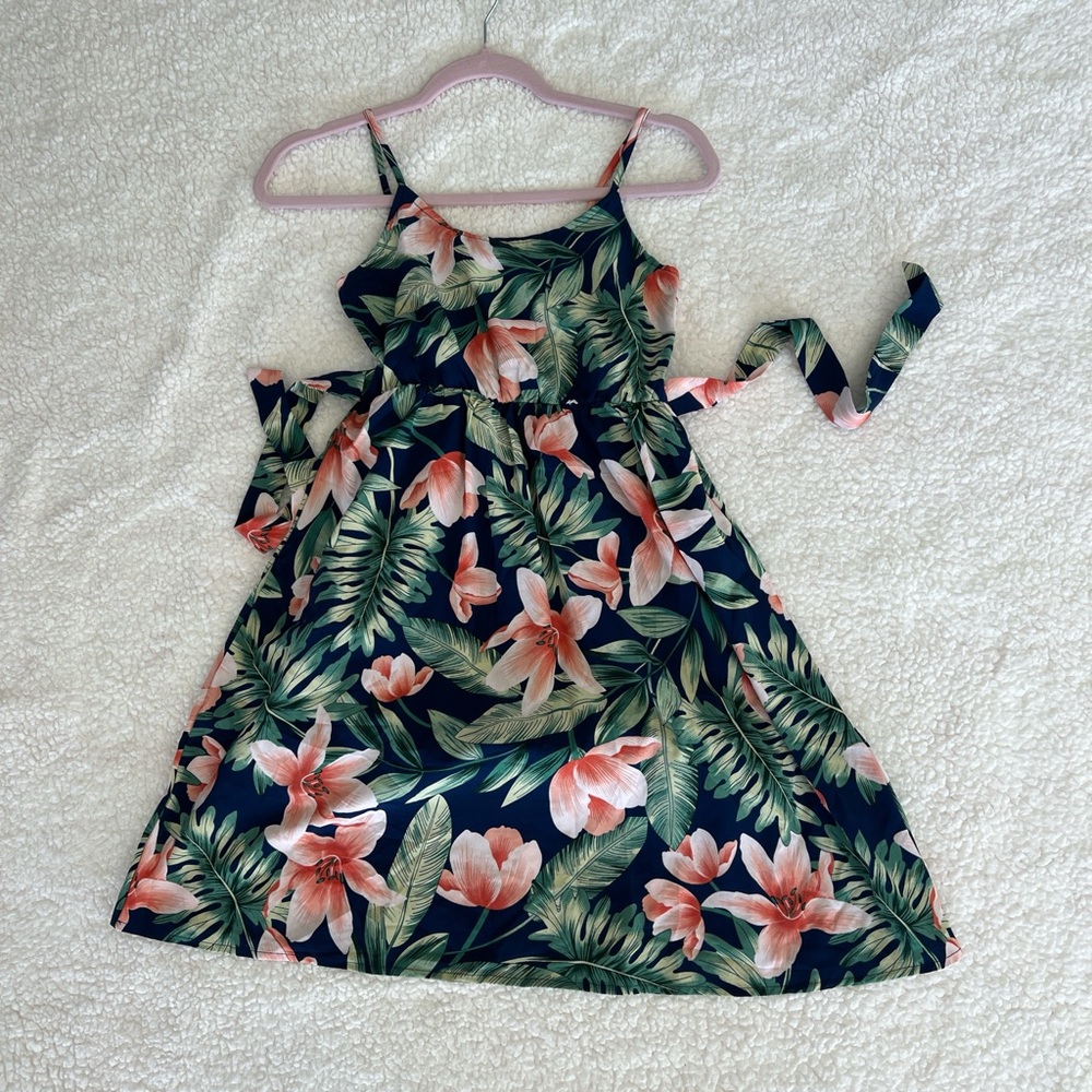 PatPat Tropical Floral Kids Dress in Pink and Green